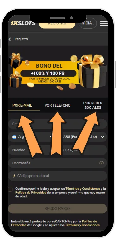Tipo de registro 1xSlots